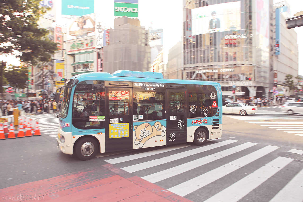 Shibuya Foto von Bus überquert die riesige Shibuya Fußgängerkreuzung