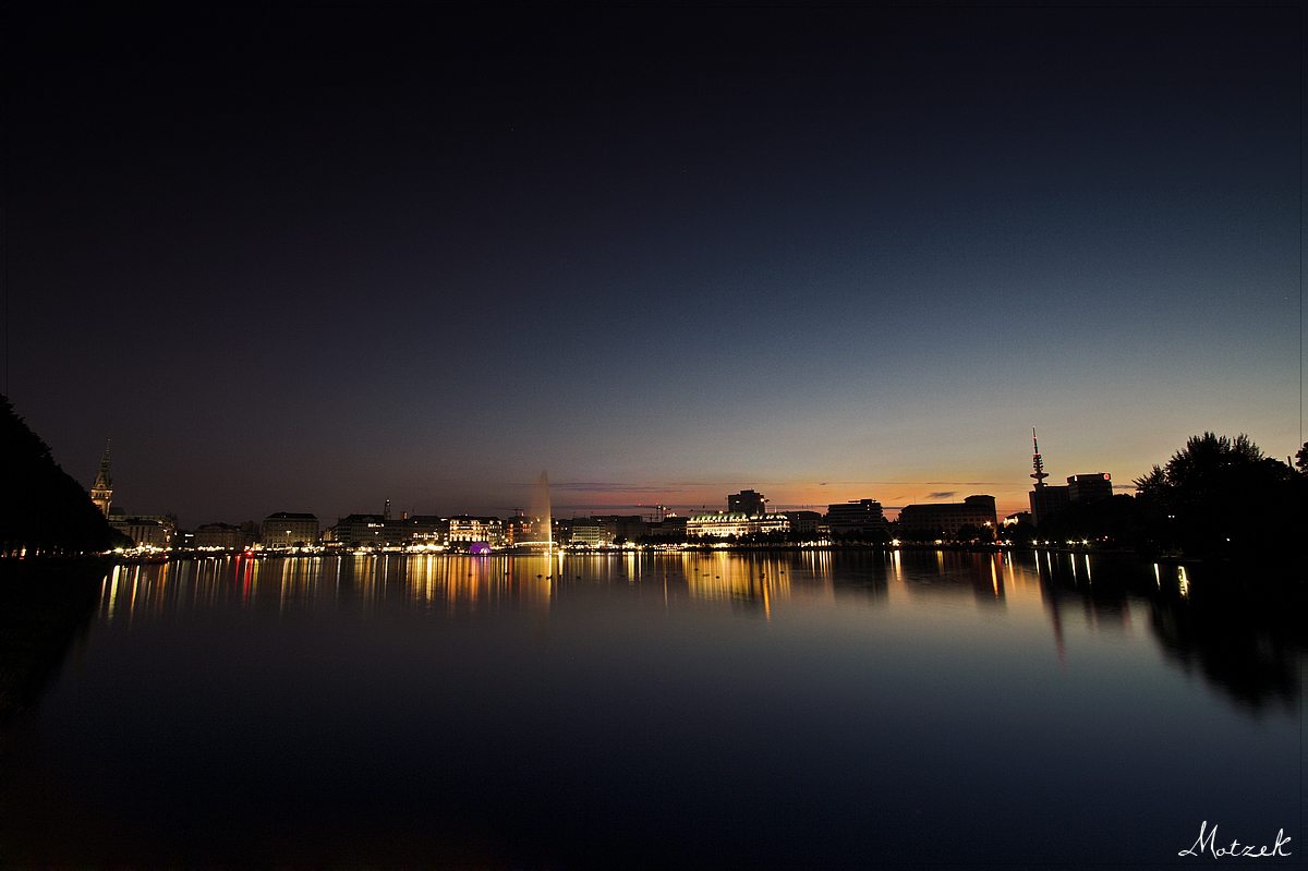 Foto von Hamburg Alster Binnenalster Panorama Sonnenuntergang