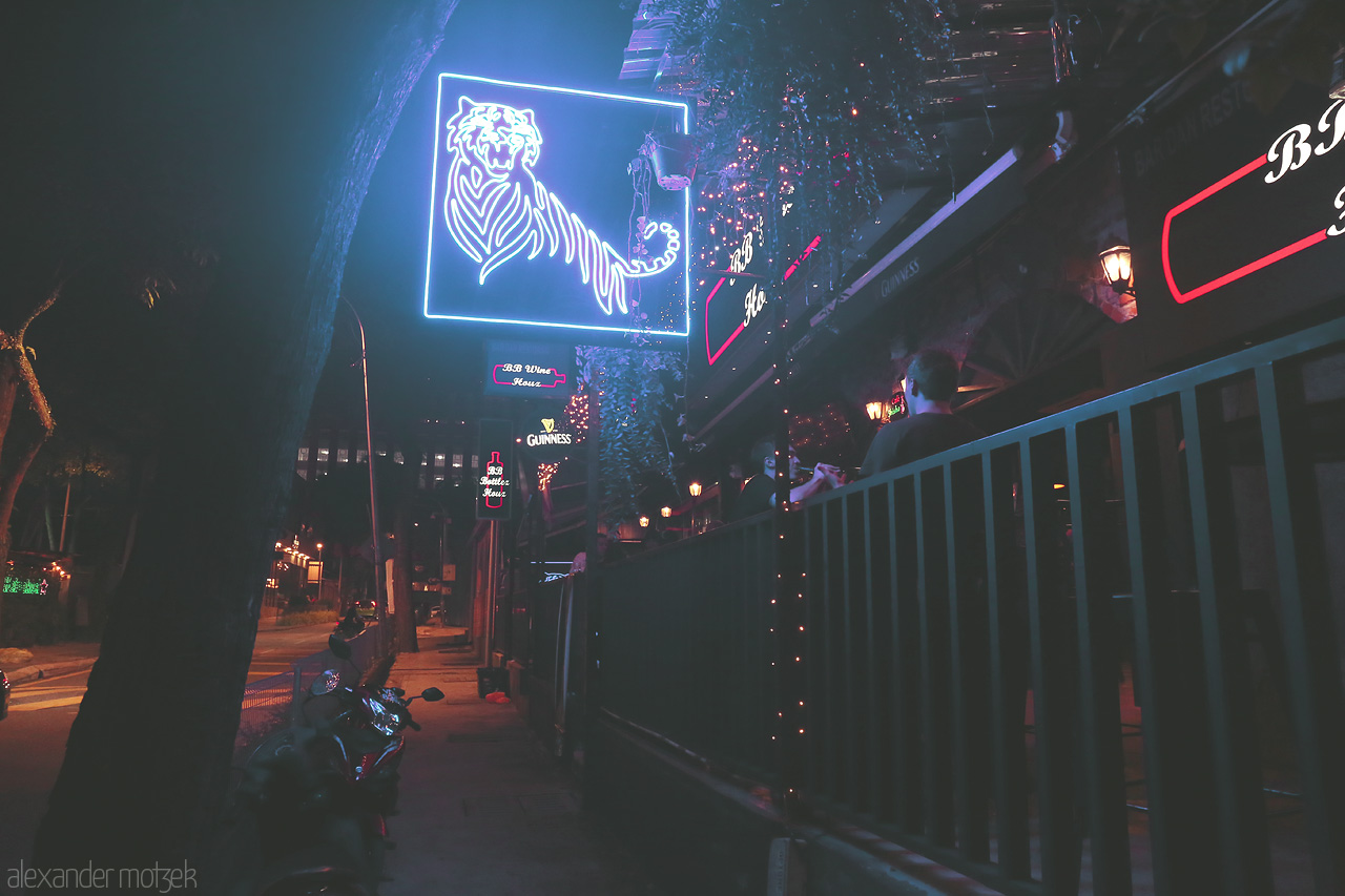 Tiger's Neon Gaze Foto von A neon tiger lights up the Kuala Lumpur streets, capturing the city's vibrant and lively night scene.